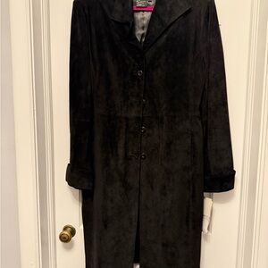 NWT Terry Lewis Black Suede Trench Coat